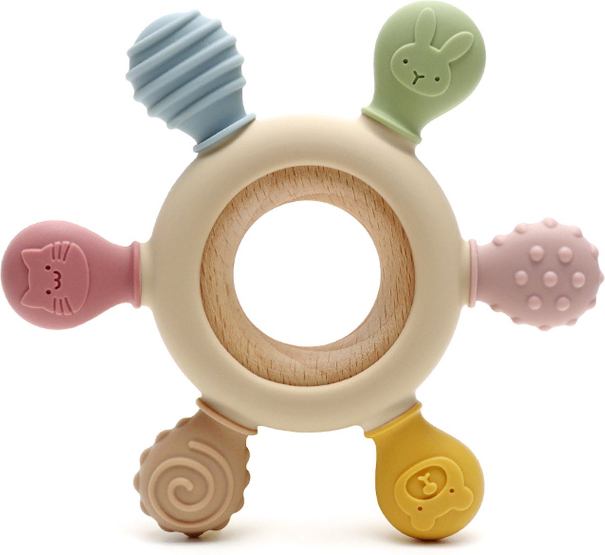 RubyC Bijtring Khaki Baby Bijtspeelgoed - Siliconen met Houten Ring - Tandjes Kalmeren van Tandvlees - Kraamcadeau - Kerstcadeau - Kerst Cadeau - Teether