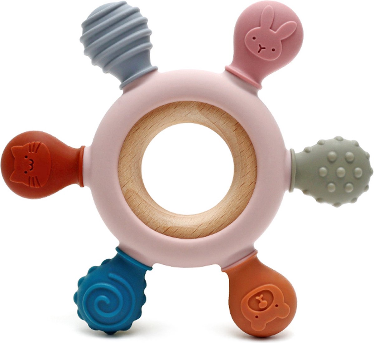 RubyC Bijtring Roze Baby Bijtspeelgoed - Siliconen met Houten Ring - Tandjes Kalmeren van Tandvlees - Kraamcadeau - Kerstcadeau - Kerst Cadeau - Teether