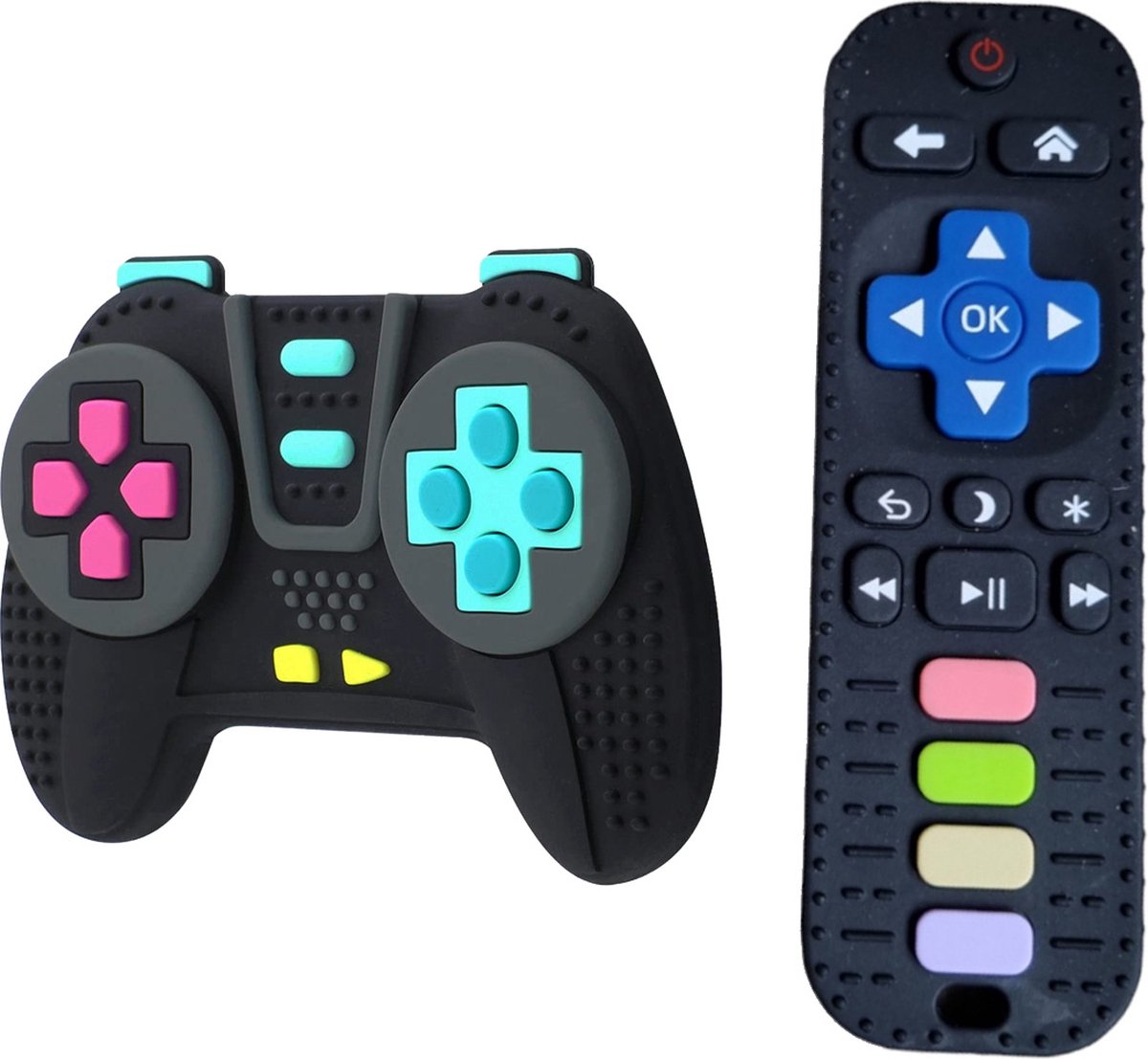 RubyC Bijtspeeltje Set Afstandsbediening en Game Controller Zwart - Bijtring - Baby - Peuter - Kind - Cadeau - BPA vrij - Sinterklaas - Kerstcadeau - Kerst Cadeau