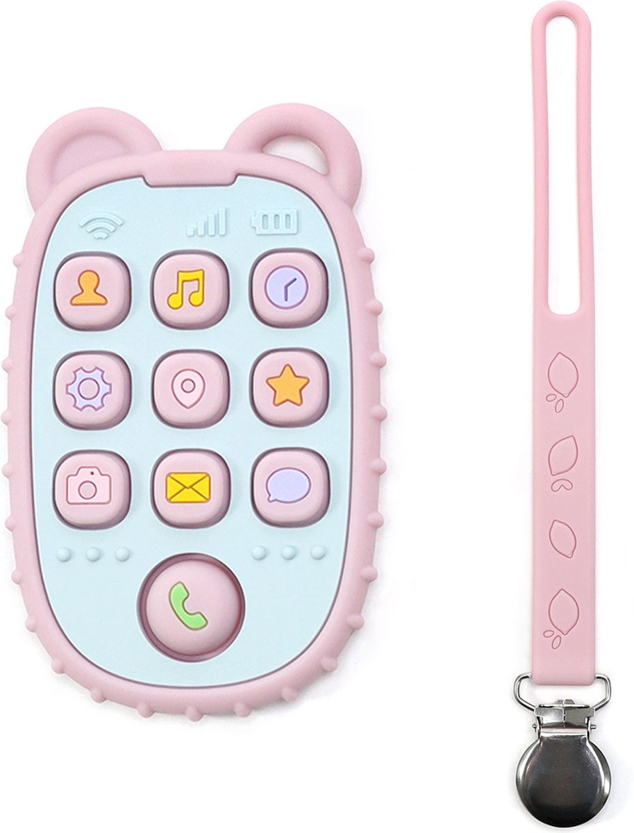 RubyC Bijtspeeltje Telefoon met Koord Roze Bijtring Pop It - Baby - Peuter - Kind - Cadeau - Sinterklaas - BPA vrij