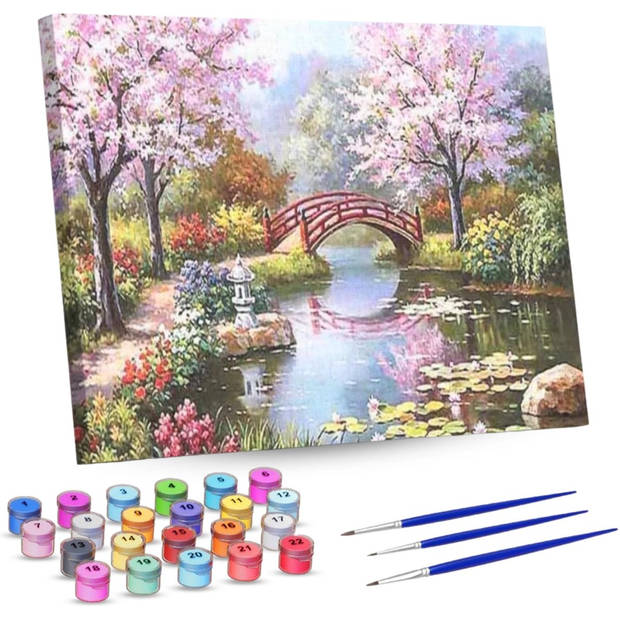 Rubye® Schilderen Op Nummer Volwassenen - Japanse Tuin - Met Canvas Schildersdoek en Penselen - 40x50cm