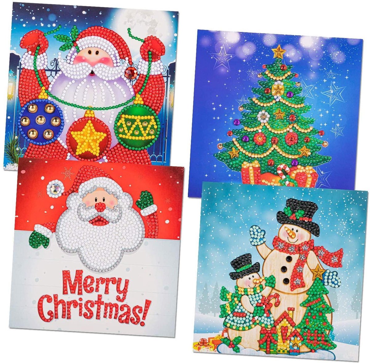 Rubye® Diamond Painting Kerstkaarten - Diamond Painting Volwassenen - Met Enveloppen – Kerst – 4 Stuks