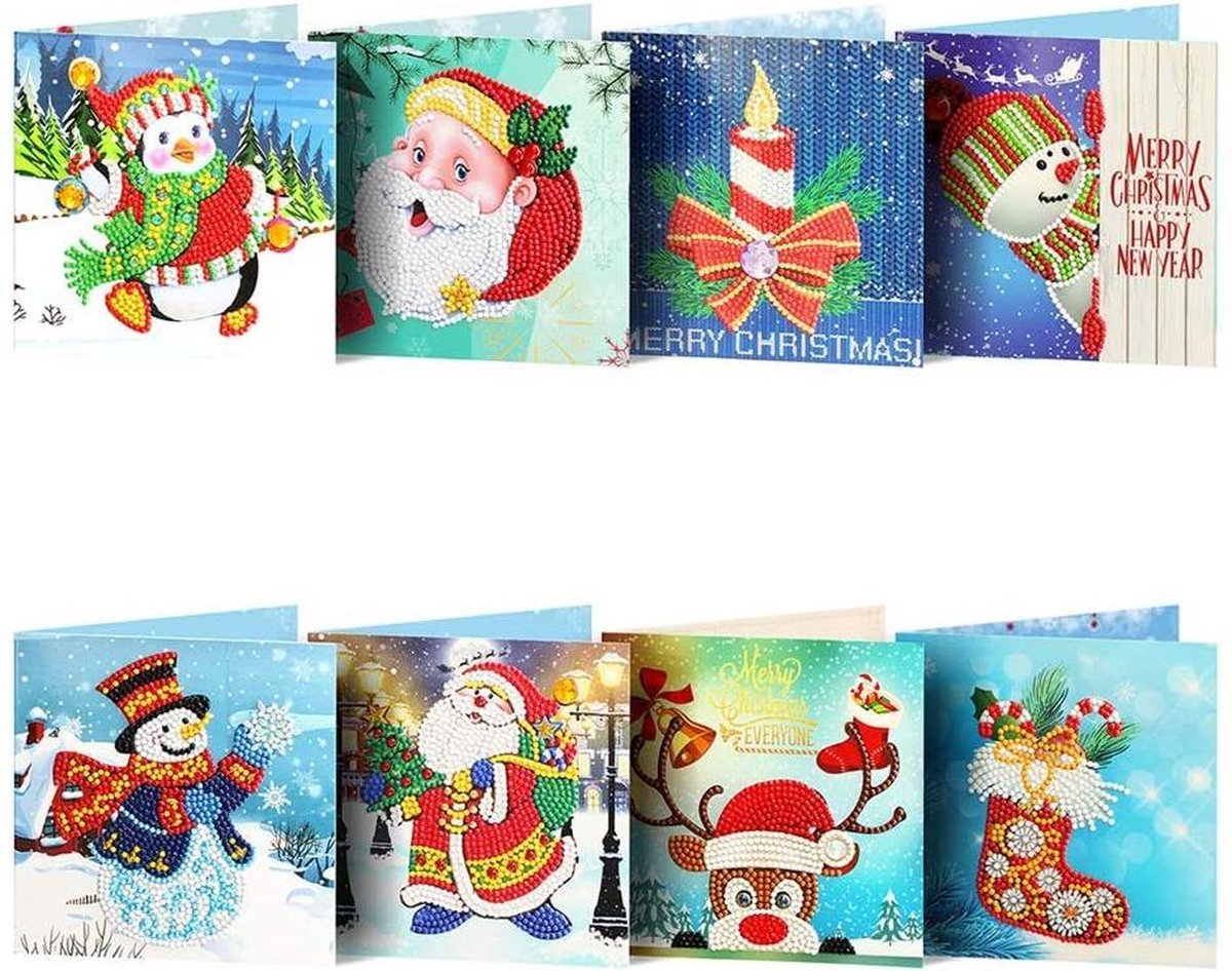 Rubye® Diamond Painting Kerstkaarten - Diamond Painting Volwassenen - Met Enveloppen – Kerst – 8 Stuks