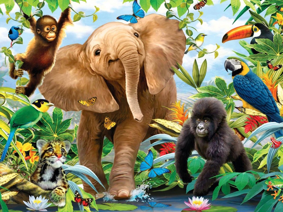 Rubye® Diamond Painting Volwassenen - Diamond Painting Kinderen -  Jungle Dieren - 30x40cm