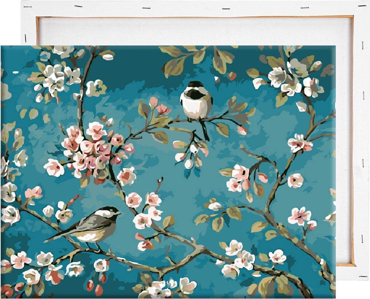 Rubye® Schilderen Op Nummer Volwassenen – Vogels & Bloemen – Met Frame en Standaard – 40x50 cm