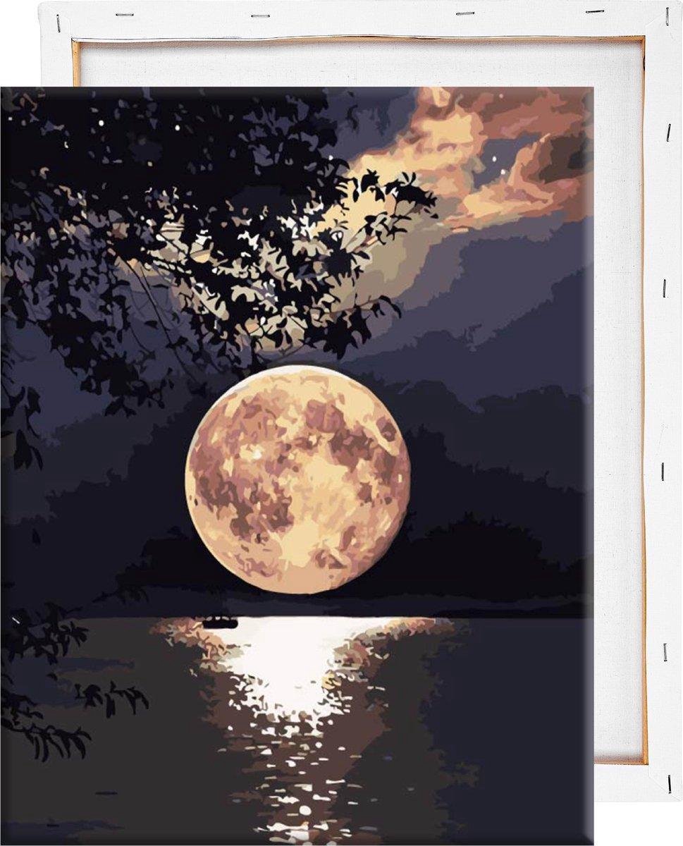 Rubye® Schilderen Op Nummer Volwassenen – Volle Maan – Met Frame en Standaard – 40x50cm