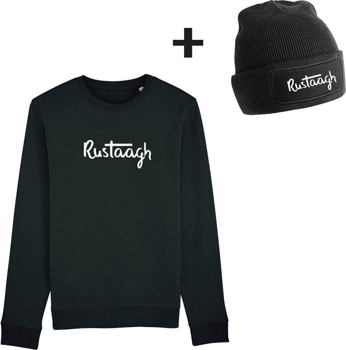 Rustaagh unisex sweater zwart maat 3XL + gratis muts - sweater heren - sweater dames - unisex sweater - beanie - muts heren – muts dames – mutsen