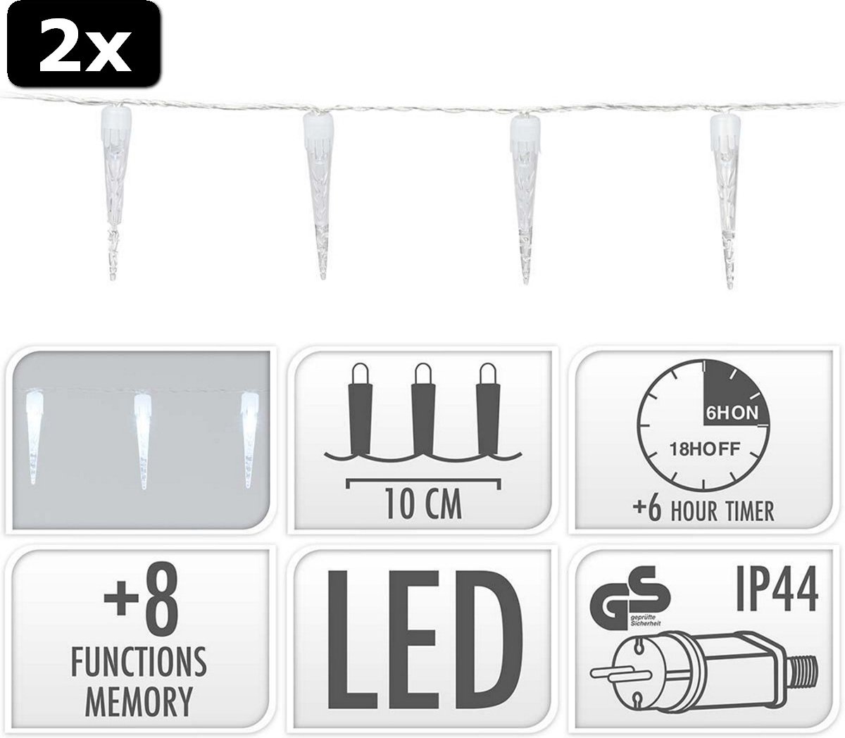 2x S.I.A. Kerstverlichting IJspegels 100 LEDs 9.9M IP44 + Timer