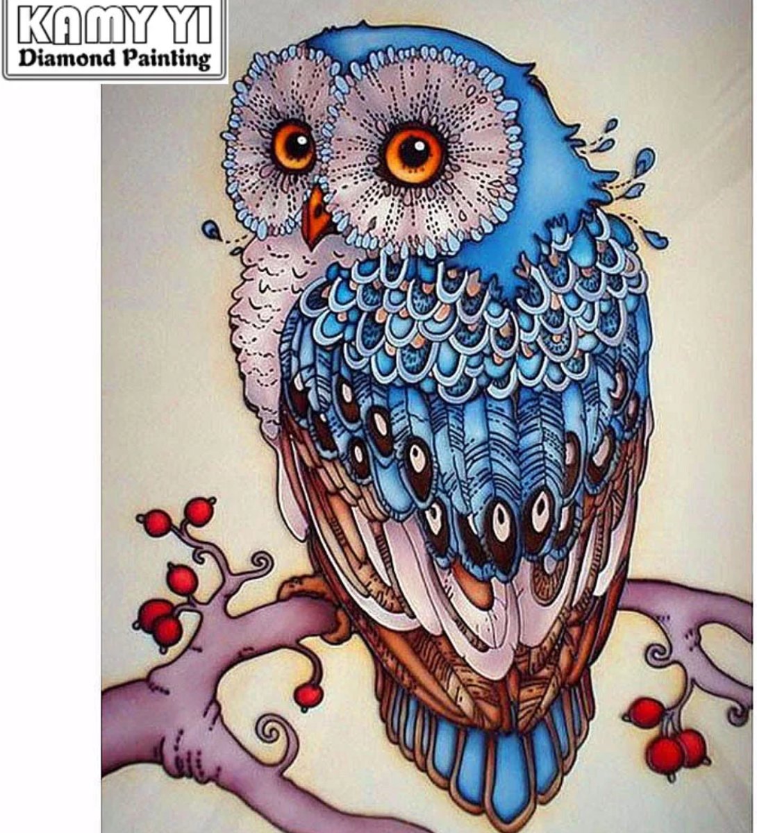 Diamond Painting - Blauwe Uil - Volledig - 25*30cm - Diamant Schilderen