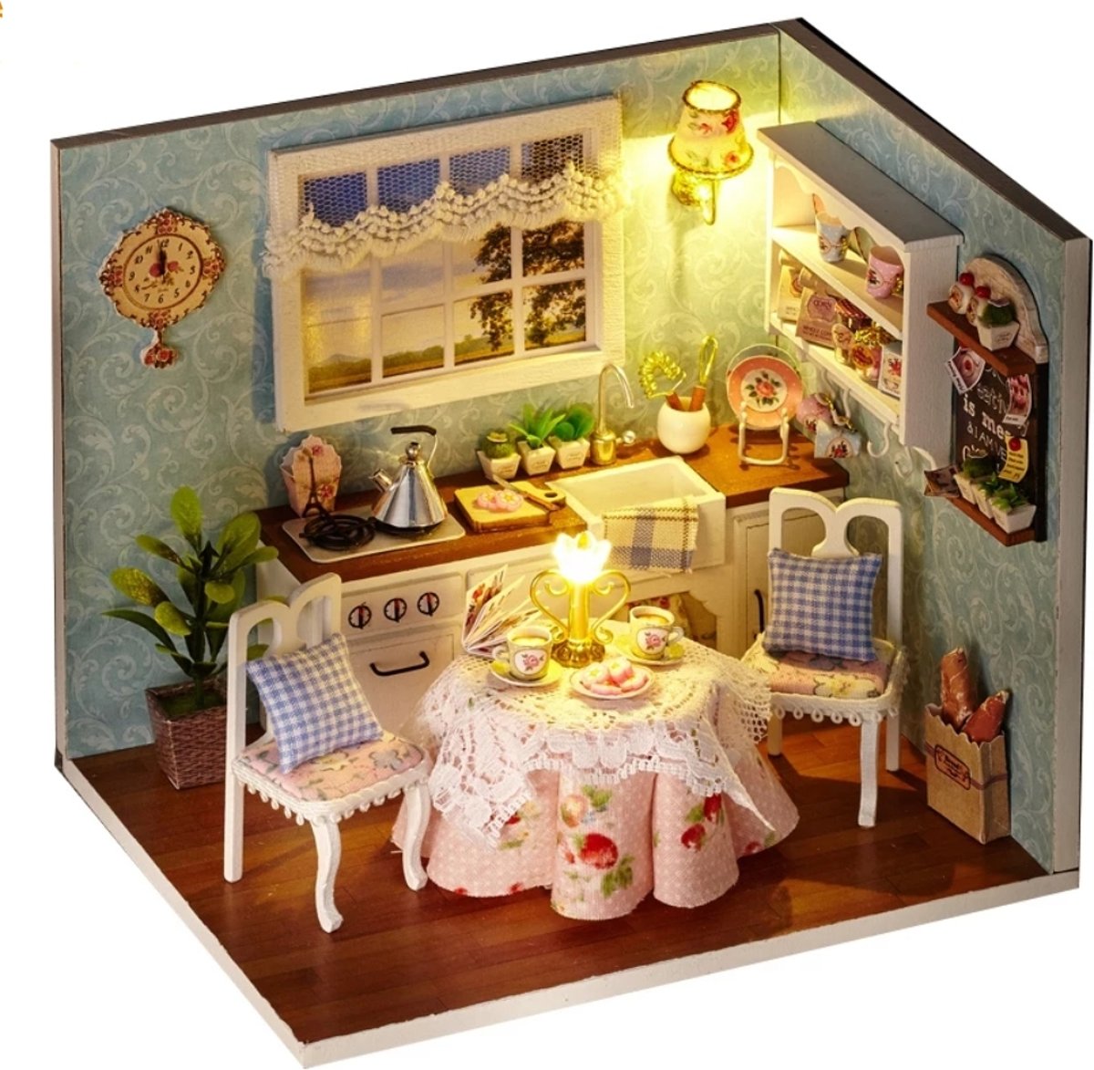 Poppenhuis Maken Happy Kitchen DIY Model Bouwpakket Miniatuur Schaal Bouw Hobby Knutselen Bouwen Poppen Huis