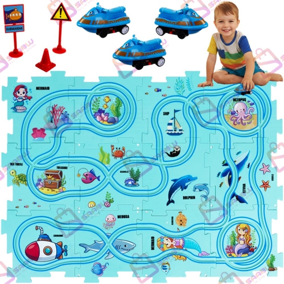 Educatieve Track Puzzels 25-delig – Autobaan Puzzel met Voertuigen, Wegdelen & Stickers – Creatief Speelgoed voor Kinderen 3+ – puzzelmat – puzzelmatten & accessoires – educatief speelgoed 3 jaar – speelgoed 3 jaar – 54274