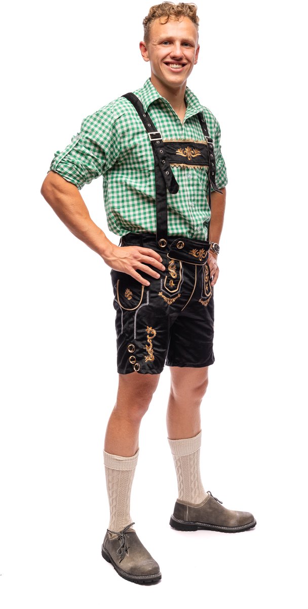 Samex® - Lederhosen Man + Blouse - Compleet Oktoberfest Kostuum Heren - Korte Lederhose - Verkleedkleren mannen - Carnavalskleding - Zwart/Groen - Maat L