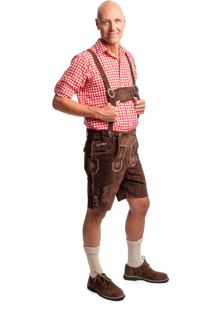 Samex® Lederhosen Man - Oktoberfest Kostuum Heren - Korte Lederhose - Koeienleer - Verkleedkleren mannen - Carnavalskleding - Middelbruin - Maat 52 (L)