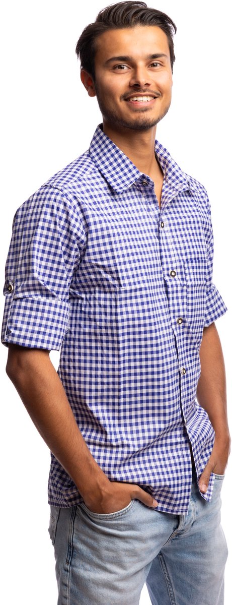 Samex® Oktoberfest Heren - Blouse - Oktoberfestknopen - Tiroler Overhemd - Lederhosen Man - Blauw - Wit - Maat L