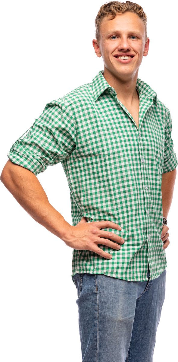 Samex® Oktoberfest Heren - Blouse - Tiroler Overhemd - Lederhosen Man - Groen - Wit - Maat S