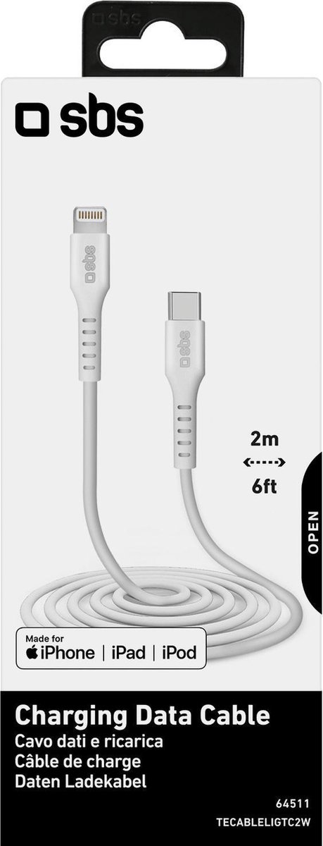 SBS Mobile Type-C naar Apple Lightning MFI 2 Meter - Wit