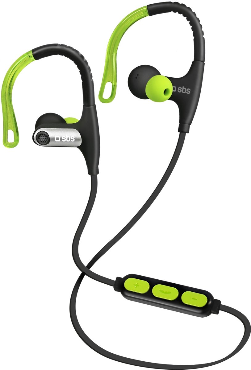 SBS Sport Earphones with neck lace Bluetooth 4.2 answer/end button and volume control adjustable hook green color