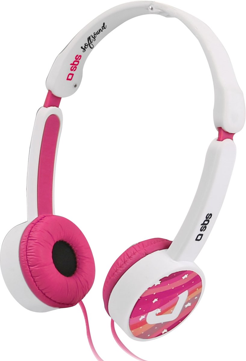 SBS Stereo headphone with microphone and answer/end button volume limitation 85dB pink color