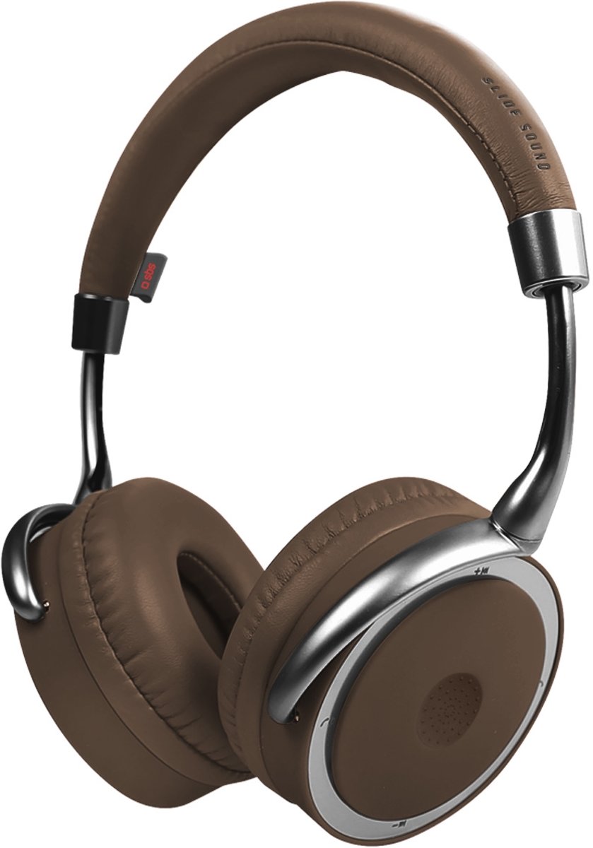 SBS Stereo wireless headphone with microphone and sliding integrated controls brown color