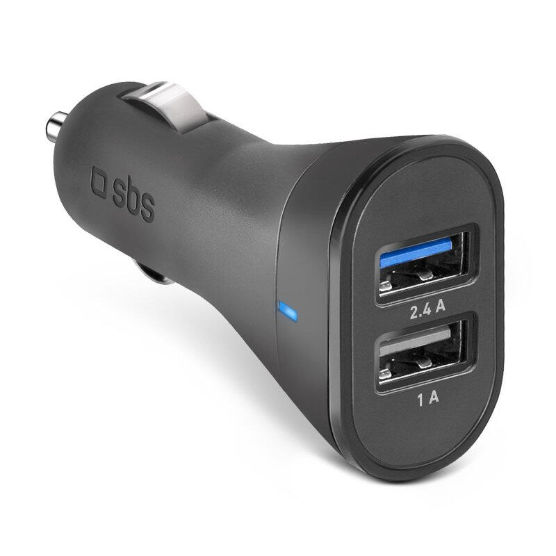 SBS Dual USB-A 2.4A autolader zwart