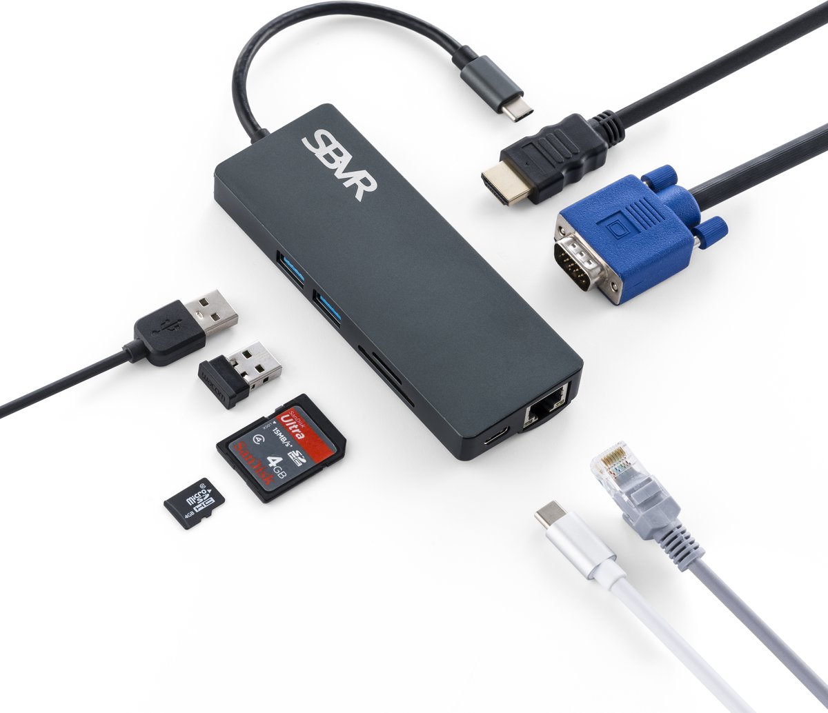 SBVR Premium 8 in 1 Type-C Multifunctionele Hub Adapter - Incl. HDMI & Ethernet