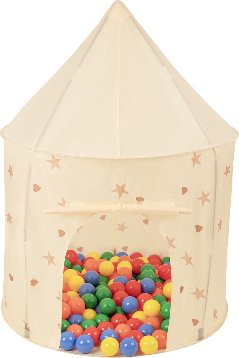 Selonis Kindertent  en 100X130cm/200 Ballen In Paviljoenvorm Voor Kinderen Makkelijk Op Te zetten Draagbaar Speelhuisje Voor Binnen En Buiten, Licht Beige: Geel/Groen/Blauw/Rood/Oranje