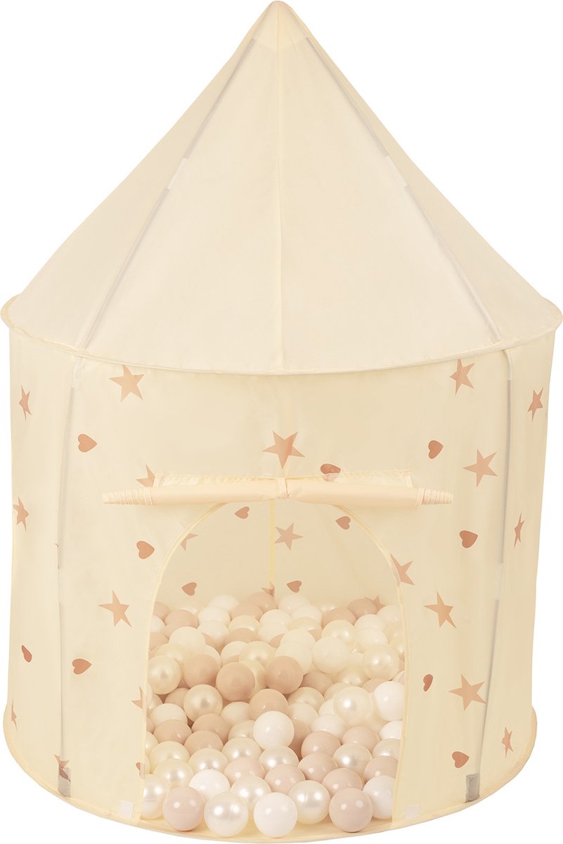 Selonis Kindertent  en 100X130cm/400 Ballen In Paviljoenvorm Voor Kinderen Makkelijk Op Te zetten Draagbaar Speelhuisje Voor Binnen En Buiten, Licht Beige: Pastel Beige/Wit/Parel