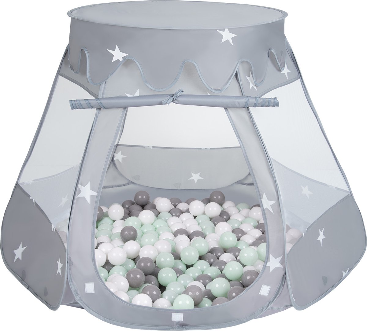 Selonis   voor kinderen met 100 ballen 105x90cm - Ballenbak Ballen - Speelhuisje binnen - Speelhuis kinderen - Ballenbak tent baby - Ballenbaktent - Grau: Wit, Grijs, Mint