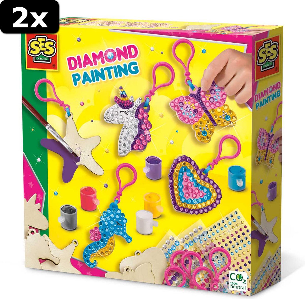 2x SES Diamond painting - Houten sleutelhangers