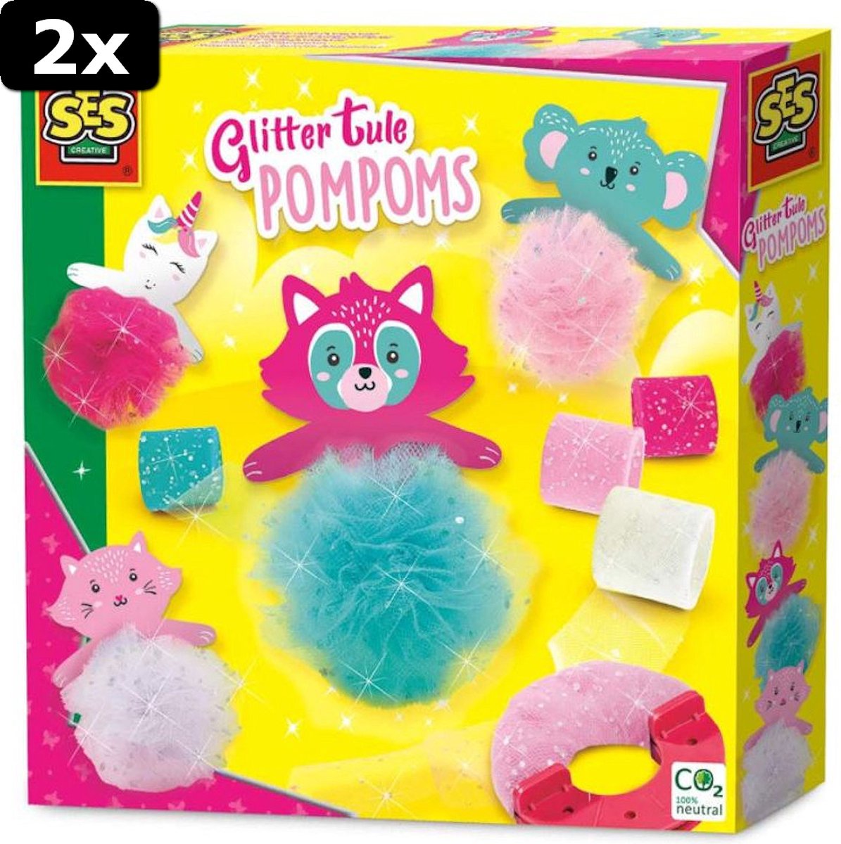 2x SES Glitter Tule Pompoms