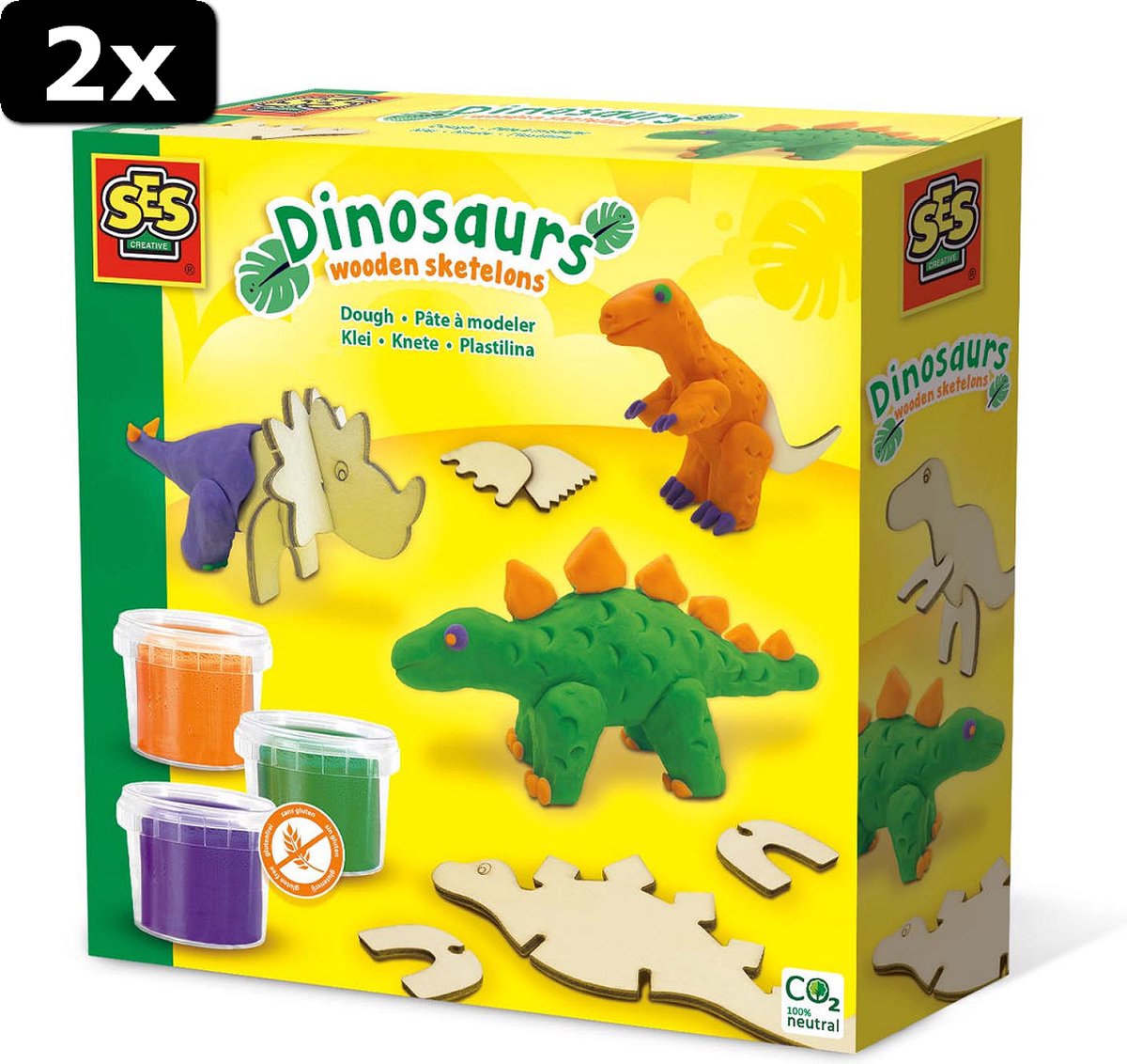 2x SES Klei - Dinosaurs houten skeletten