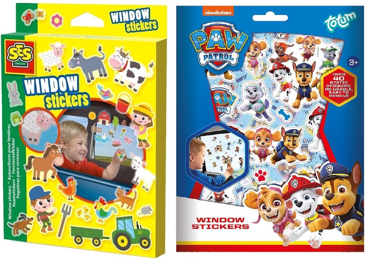 Kinder autoraam beplakken stickers combinatie set boerderij en Paw Patrol thema - Vinyl stickers