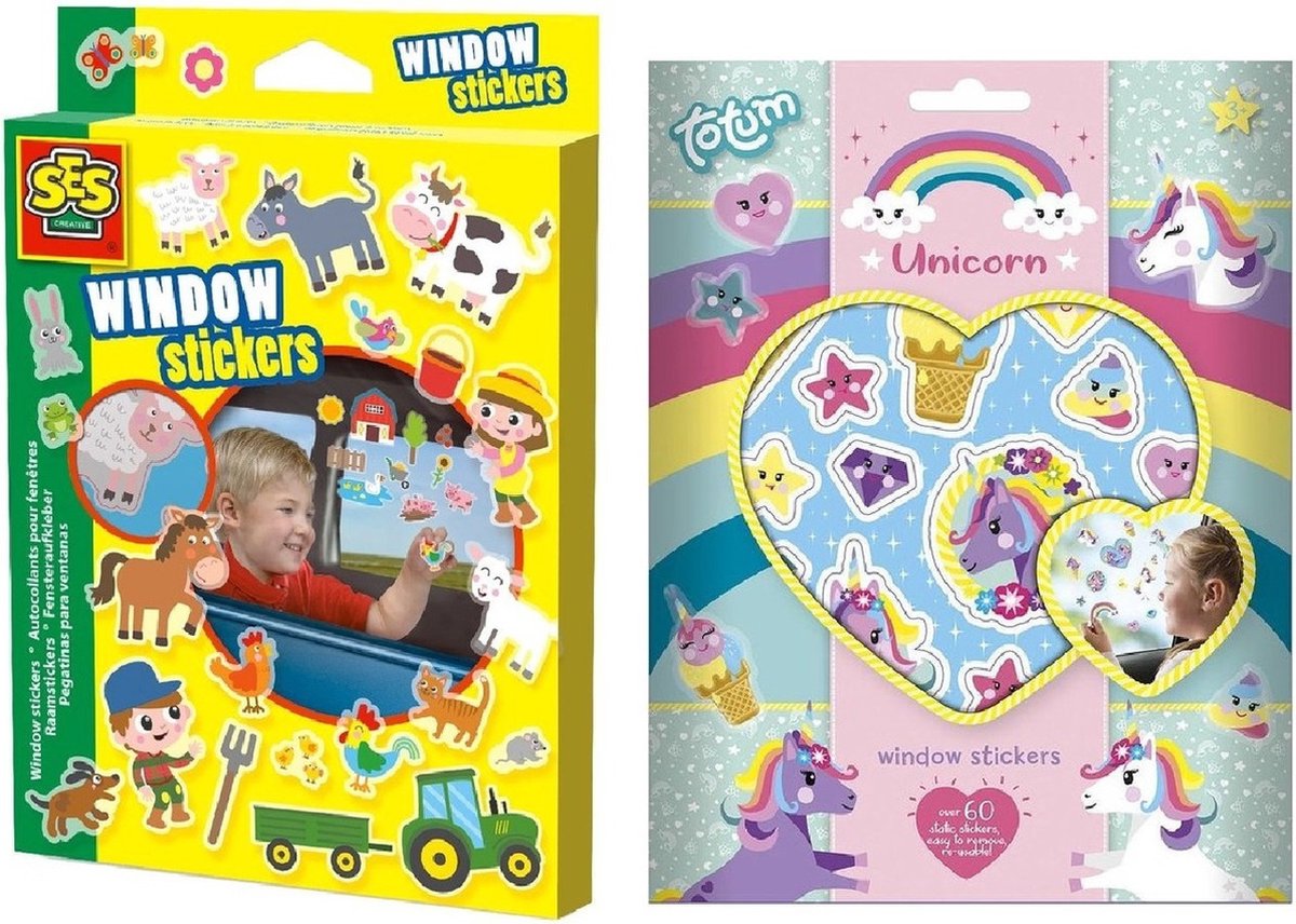 Kinder autoraam beplakken stickers combinatie set boerderij en eenhoorn thema - Vinyl stickers