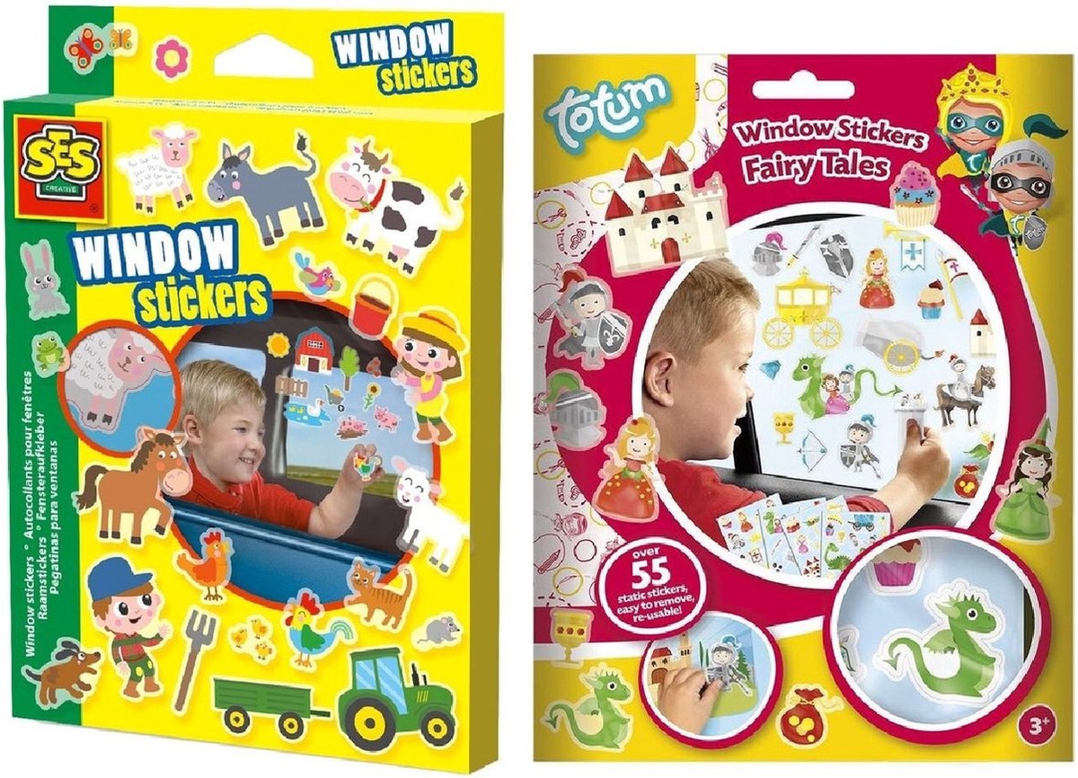 Kinder autoraam beplakken stickers combinatie set boerderij en sprookjes thema - Vinyl stickers