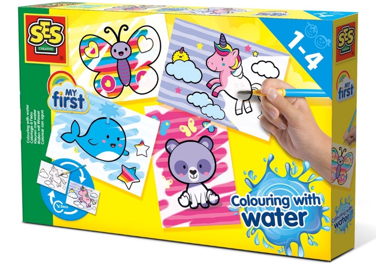 Kleuren Met Water -   - UNICORN - My First Kleuren Met Water - Herbruikbaar - Inclusief 4 Voorbedrukte Kaarten en Kwast - Voor Jongens en Meisjes - Voor Kinderen van 1 tot 4 Jaar - Knutselen Voor Peuters en Kleuters