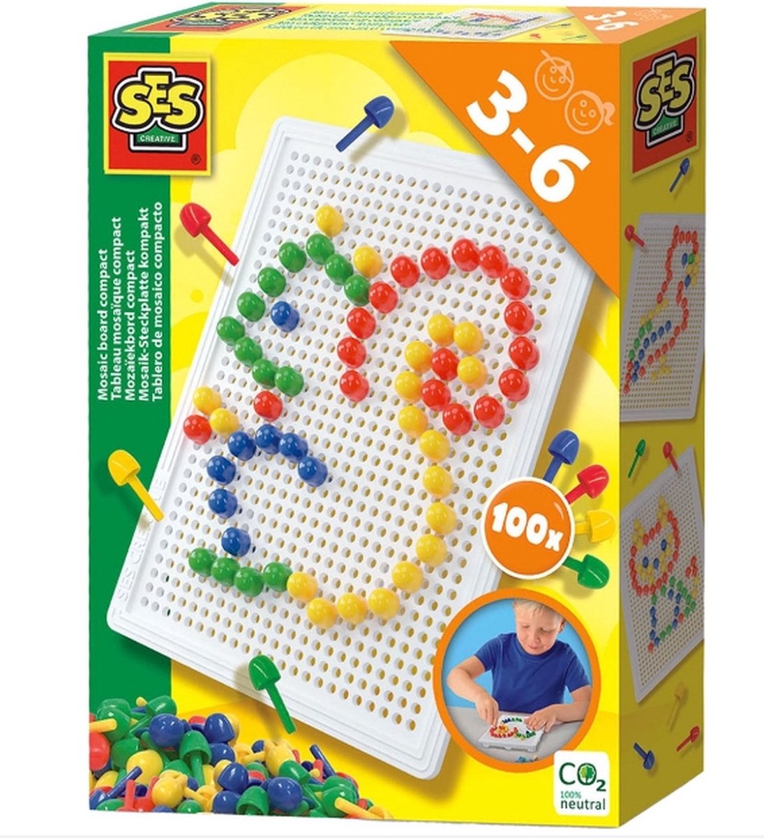 Mozaïekbord -   - Mozaïekbord Compact - Met 100 Gekleurde Pinnen - Insteek Spel - Montessori - Vanaf 3 Jaar - Voor Jongens en Meisjes - Creatief Speelgoed - Maak Telkens Nieuwe Patronen En Vormen - Herbruikbaar - Hoge Kwaliteit