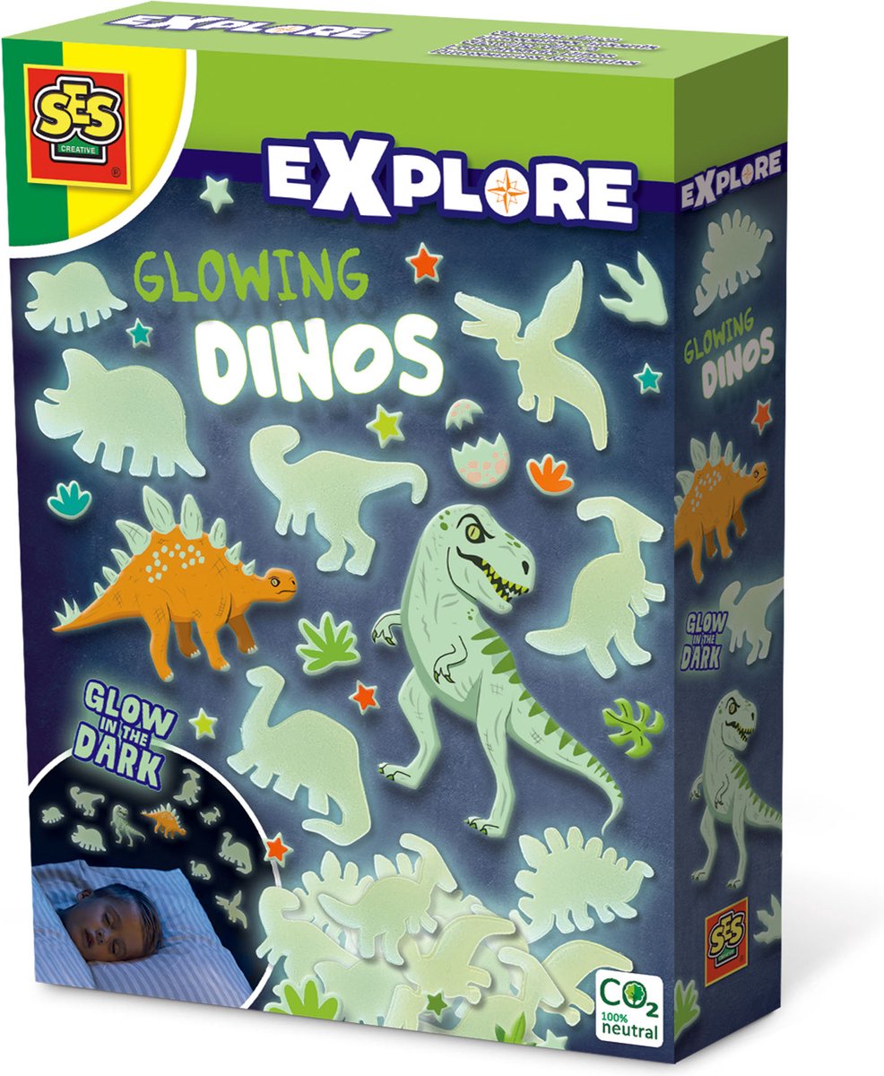   - Explore - Glowing dinos - glow in the dark - 24 dinos om te plakken - met foam plakkers - voor een mooi versierde slaapkamer