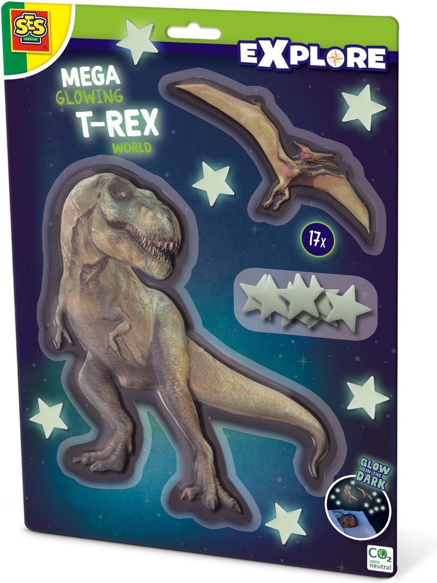   - Explore - Mega Glow T-Rex World - glow in the dark - met foam plakkers - leuke slaapkamer decoratie