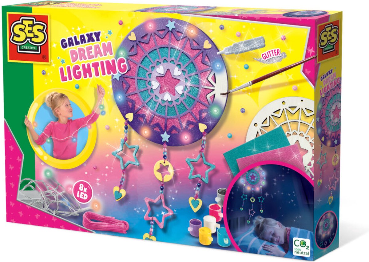   - Galaxy - Dromen lamp - dromenvanger met licht - inclusief LED lampjes in 4 kleuren - zelf te schilderen en versieren