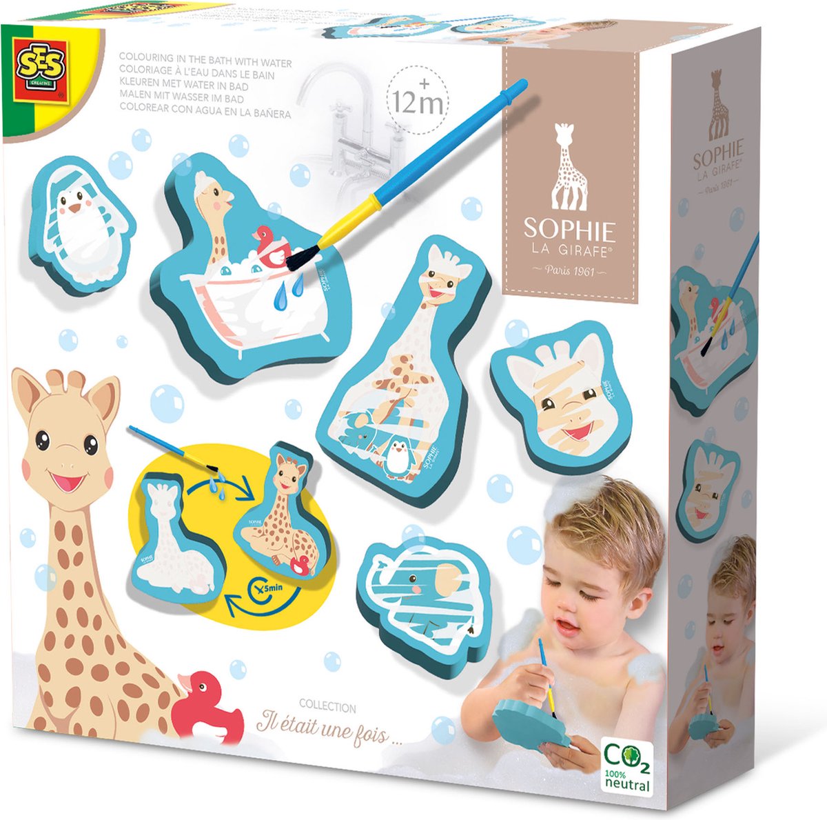   - Sophie la girafe - Kleuren met water in bad - veilige kwast - figuren worden zichtbaar in water - herbruikbaar