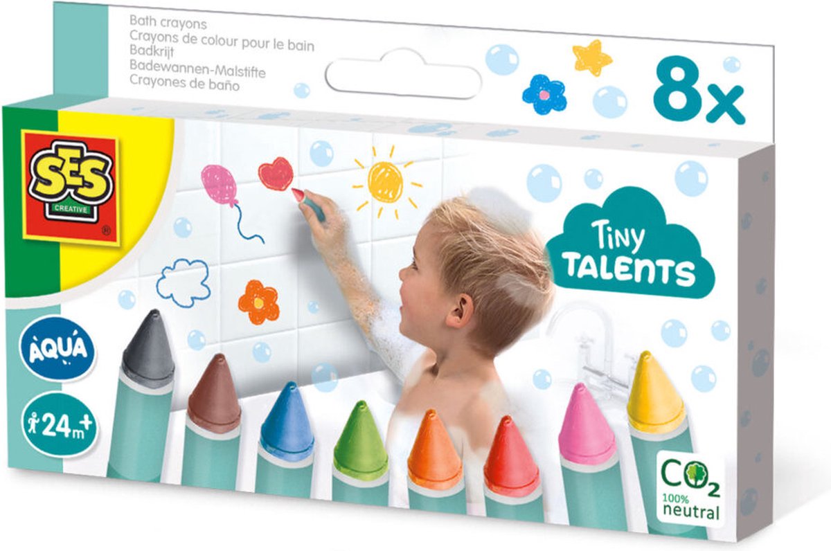   - Tiny Talents - Badkrijt - 8 vrolijke kleuren - voor tegels en de badkuip - gemakkelijk af te wassen