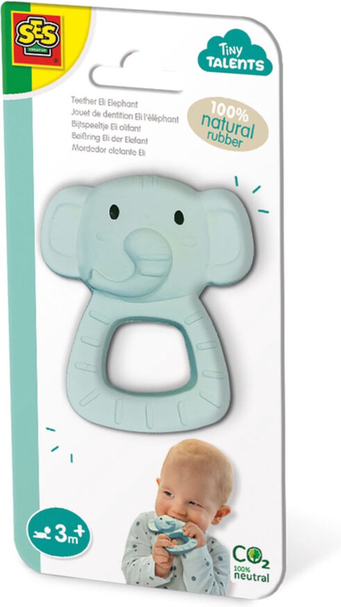   - Tiny Talents - Bijtspeeltje Eli olifant - 100% natuurrubber - met handige zachte handgreep - gemaakt van veilige materialen