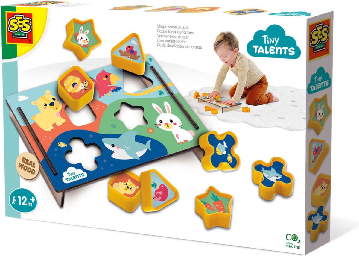   - Tiny Talents - Vormenstoof puzzel - spelenderwijs leren - vormen combineren - met leuke illustraties