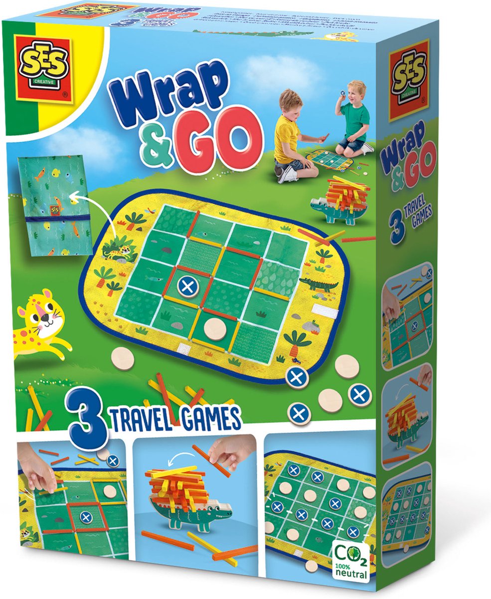   - Wrap&Go reisspellen - Vier op een lijn - Kamertje verhuur - Pak kroko - 3 in 1 - travel size - speelbord is de bewaartas