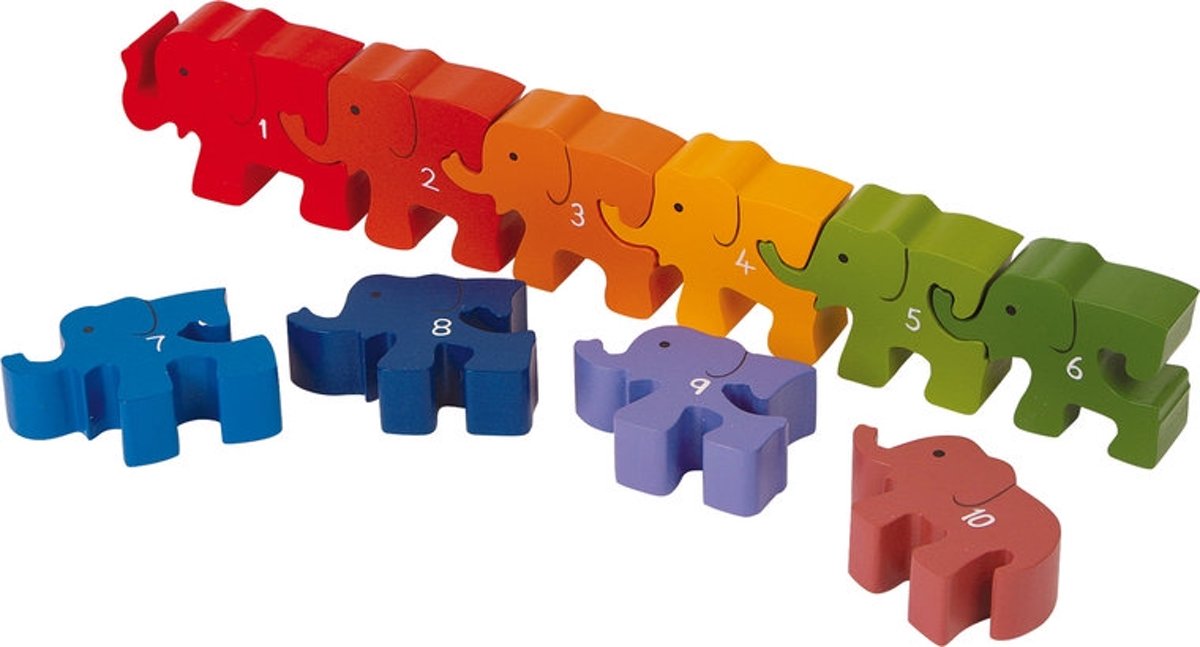 Houten puzzel nummers - Olifant - Kinderpuzzel 2 jaar