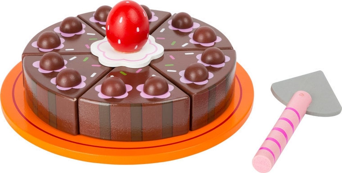 Houten speelgoed eten en drinken - Chocolade cake speelset - FSC - Houten speelgoed vanaf 3 jaar