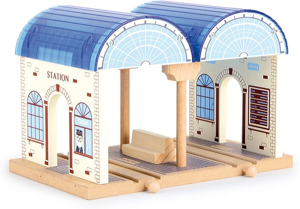 Houten treinbaanonderdelen - Houten station voor treinbaan - Houten speelgoed vanaf 3 jaar