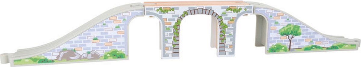 Houten treinbaanonderdelen - Treinbaan brug grijs/groen - trein speelgoed - universeel - houten speelgoed vanaf 3 jaar
