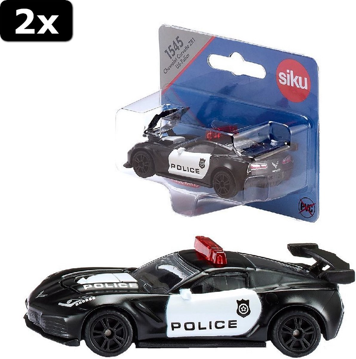 2x Siku 1545 Chevrolet Corvette ZR1 Police