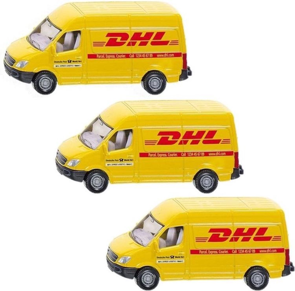 3x stuks siku DHL bezorg busje modelauto  8 cm - Mercedes speelgoed auto/wagen